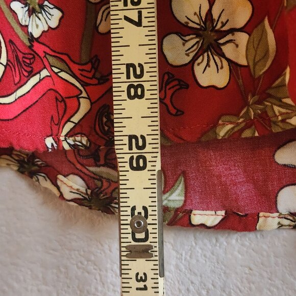 Disney Mulan Shirt Mens Medium Red Floral Mushu Cri-Kee Rayon Hawaiian Button Up - Picture 8 of 9